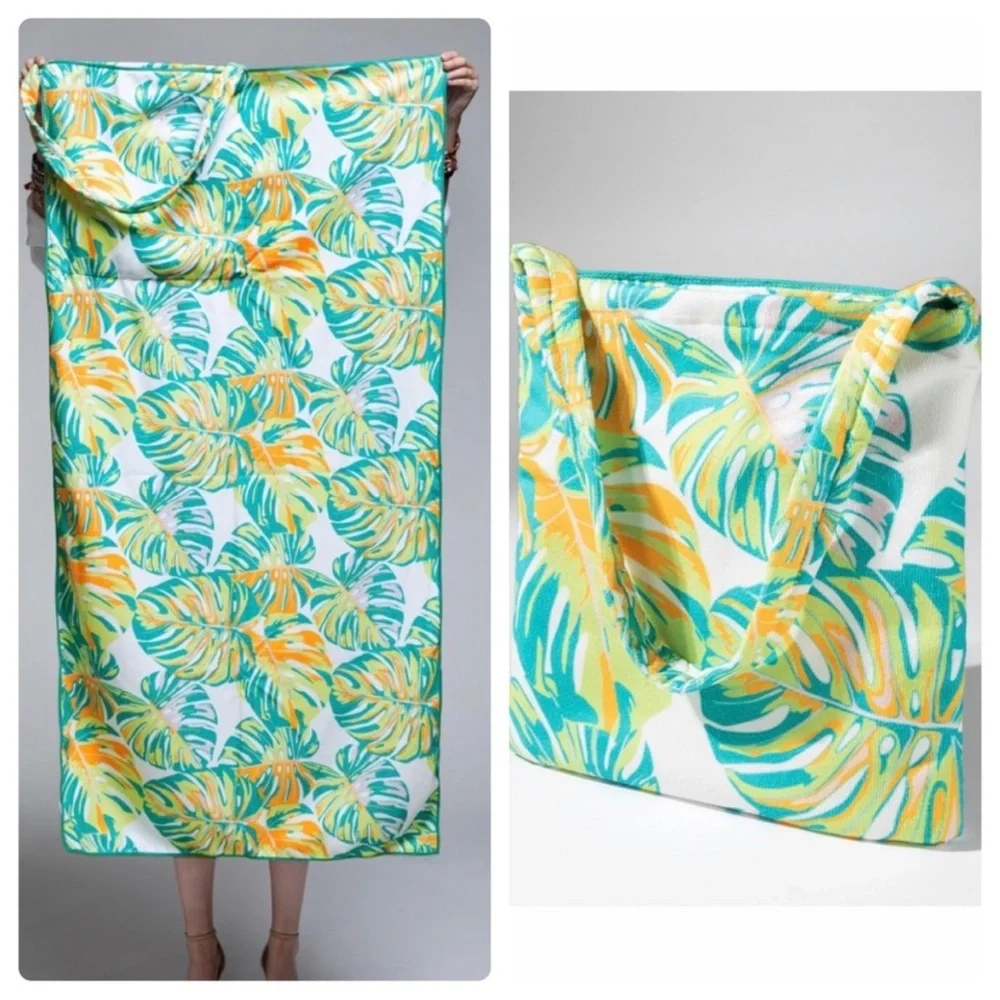 NEW Boho Monstera Bag Convertible Beach Towel Tote